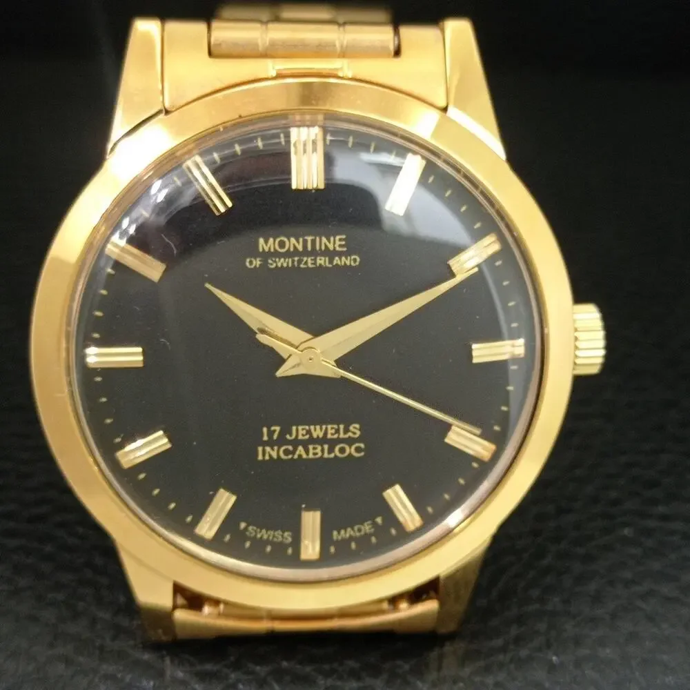 Vintage 1984 Montine Of Switzerland Manual Mens Gold Watch W/Steel Strap